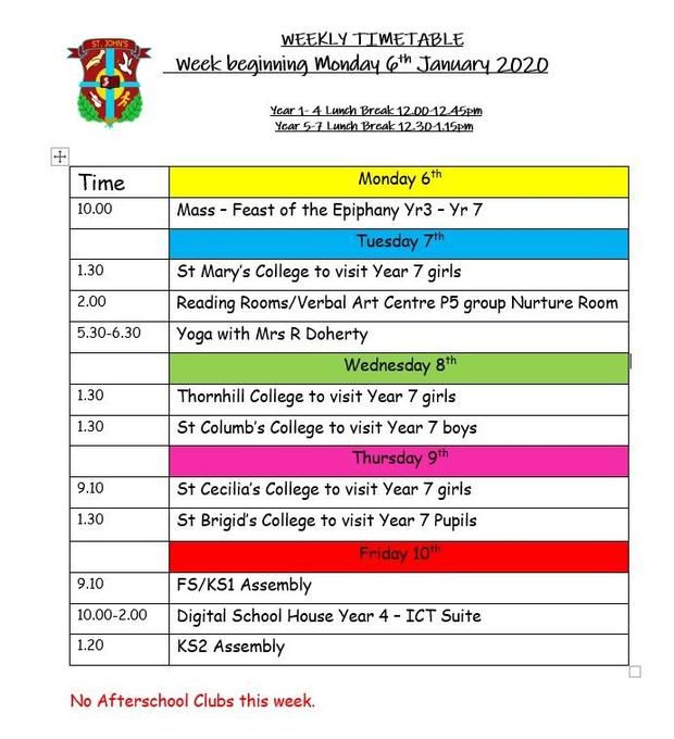 Week beginning Monday 6th January