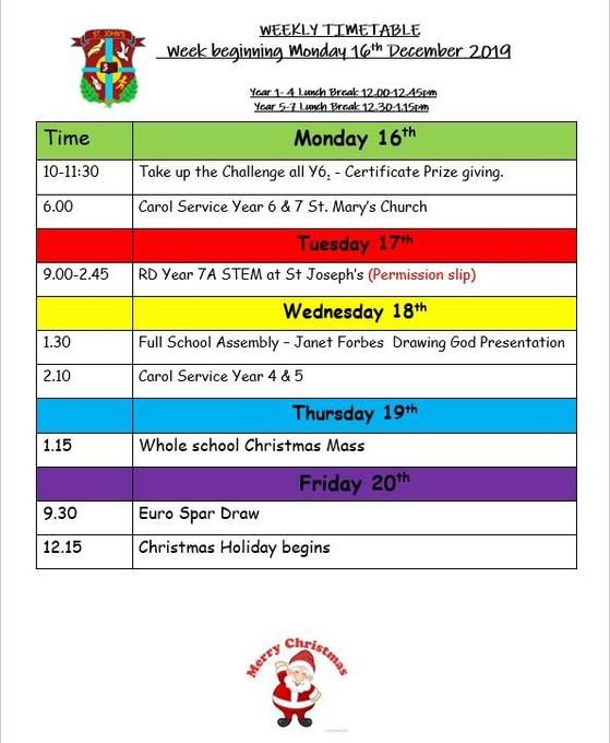 Week beginning Monday 16th December