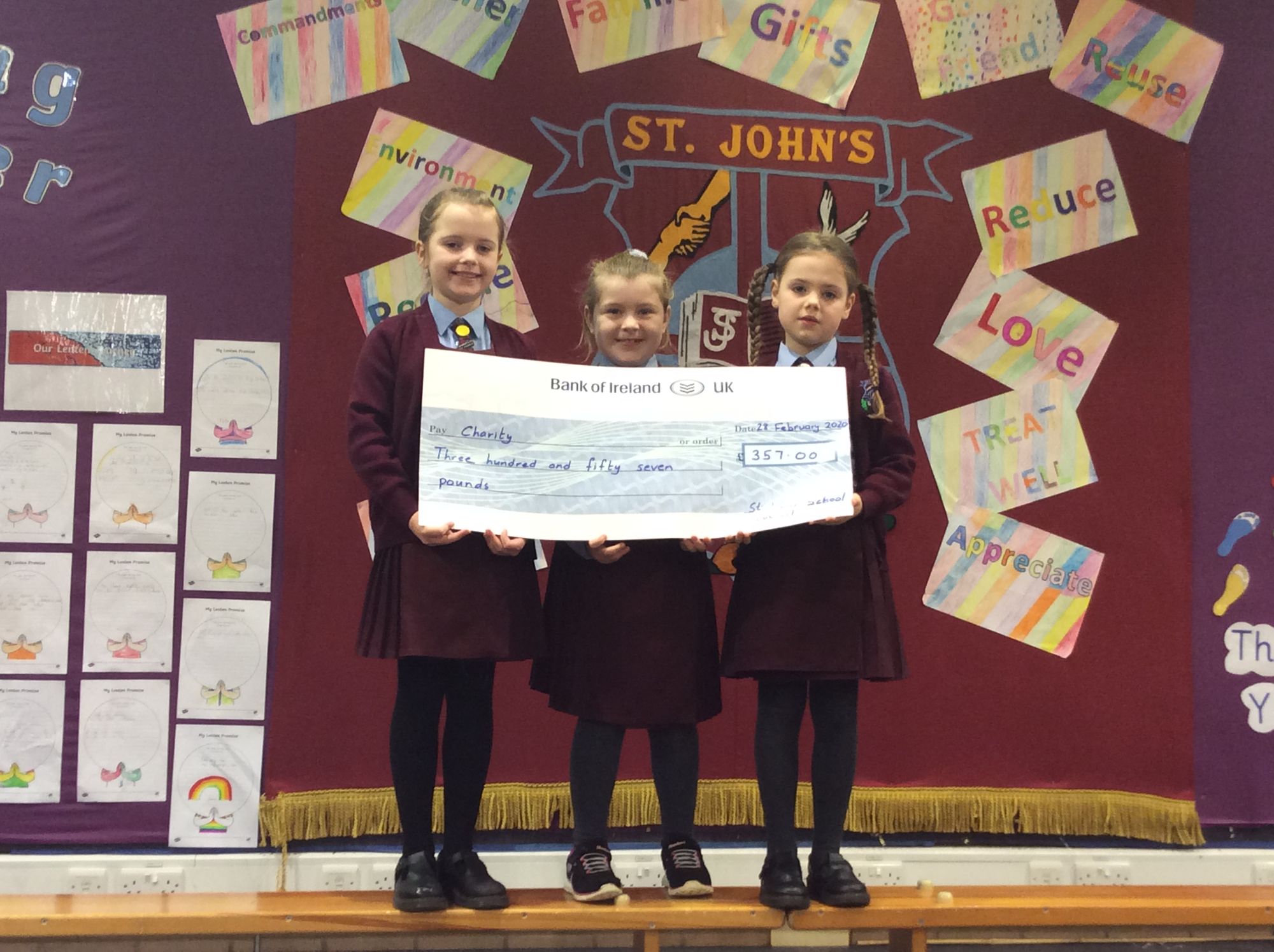 Faye, Farrah and Mia presented Mrs O'Connor with a cheque for charity with funds raised from or recent Valentine's Day Event.