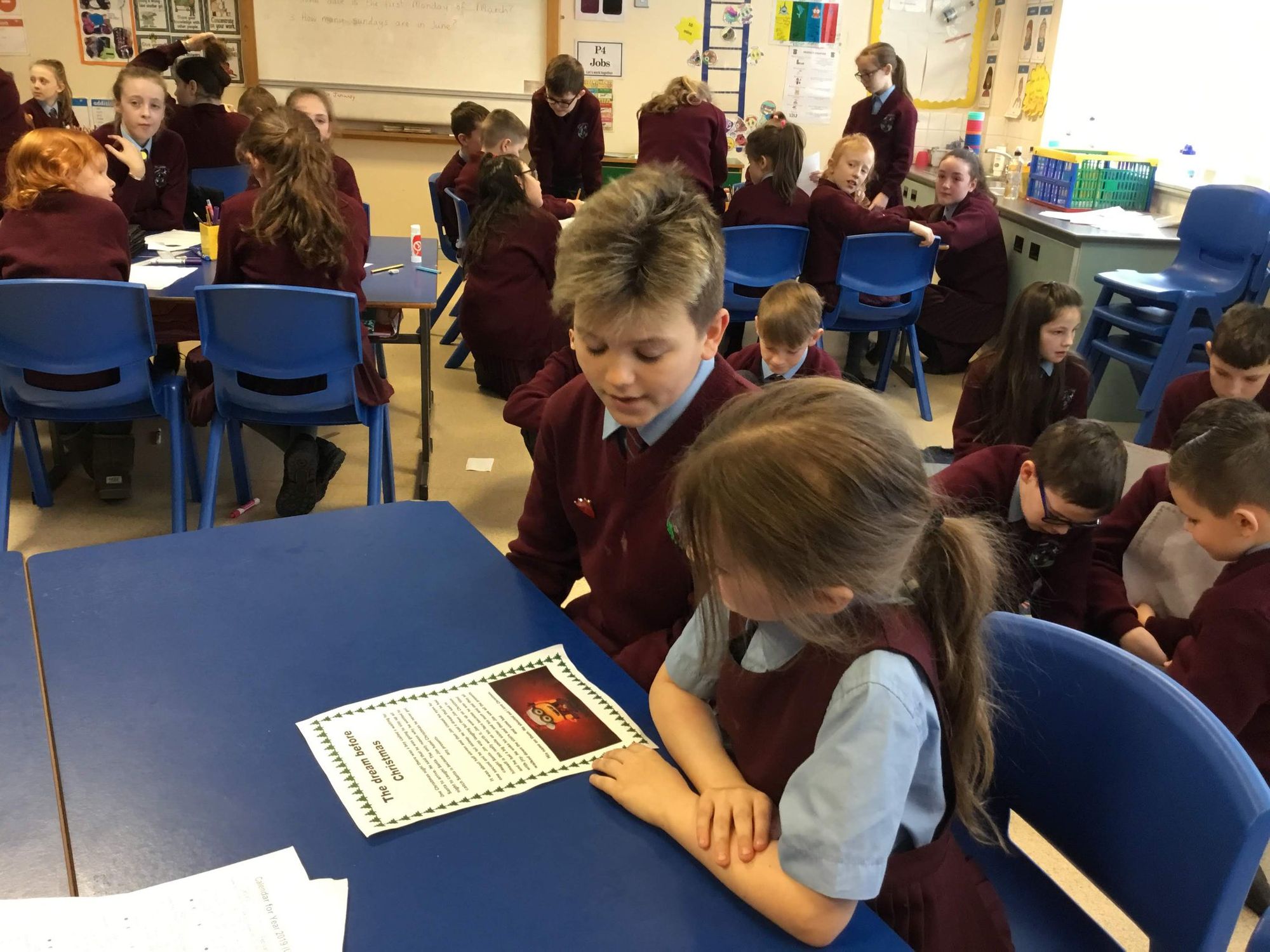 Mrs R Doherty's 7B class reading their stories to Miss Murphy's class on Friday