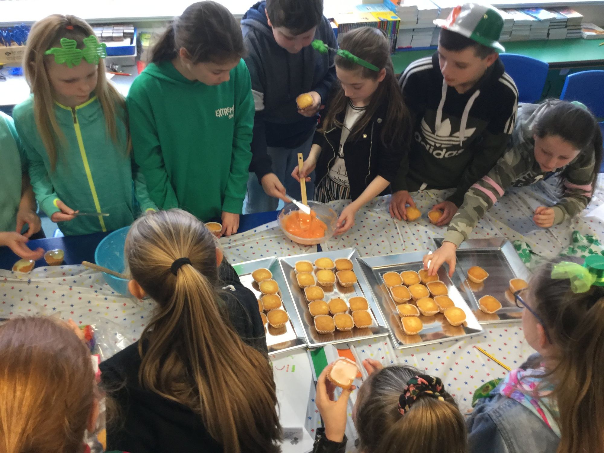 St. Patrick's day bun decorating in Mrs Cassidy's class.