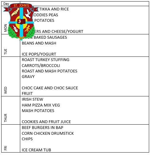 Here is the canteen menu for this week - 04/06/2018