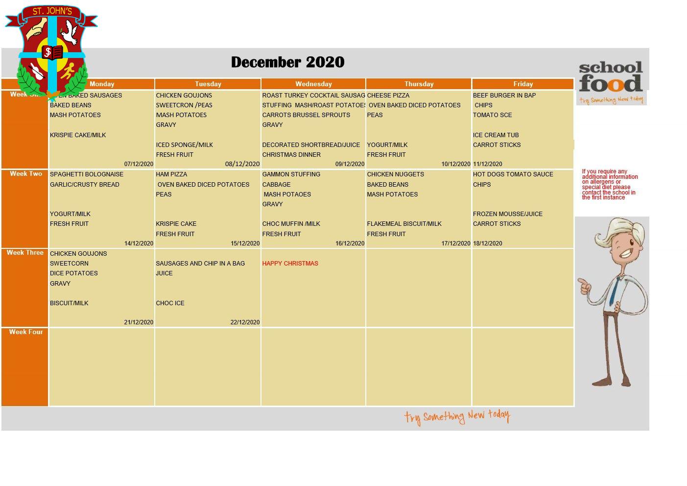 December Canteen Menu