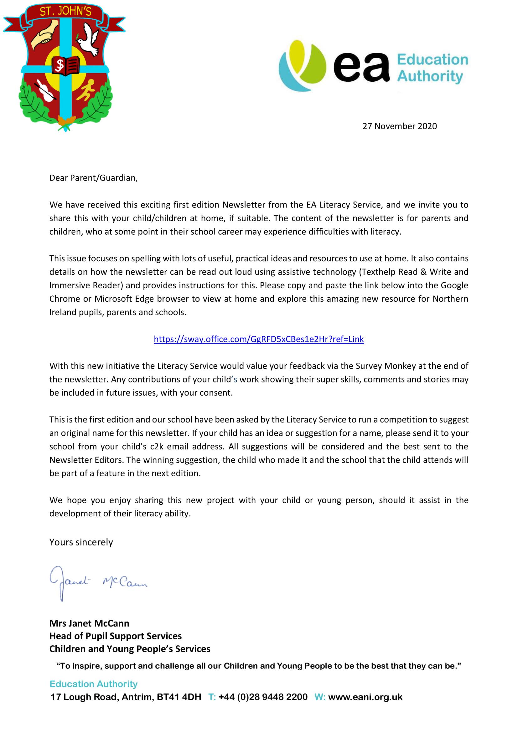 EA launch new Literacy Service Newsletter
