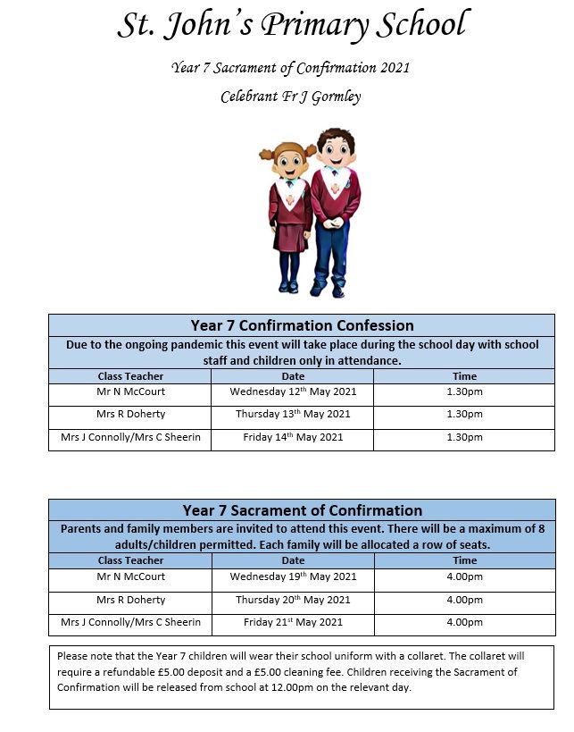Year 7 Sacrament of Confirmation 2021