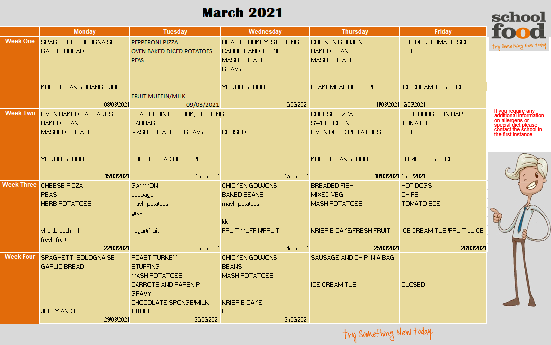 March Canteen Menu