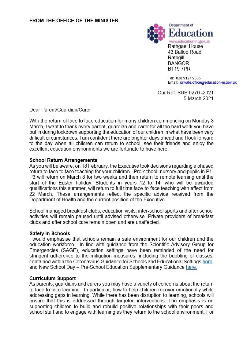 Open Letter to parents on School Restart