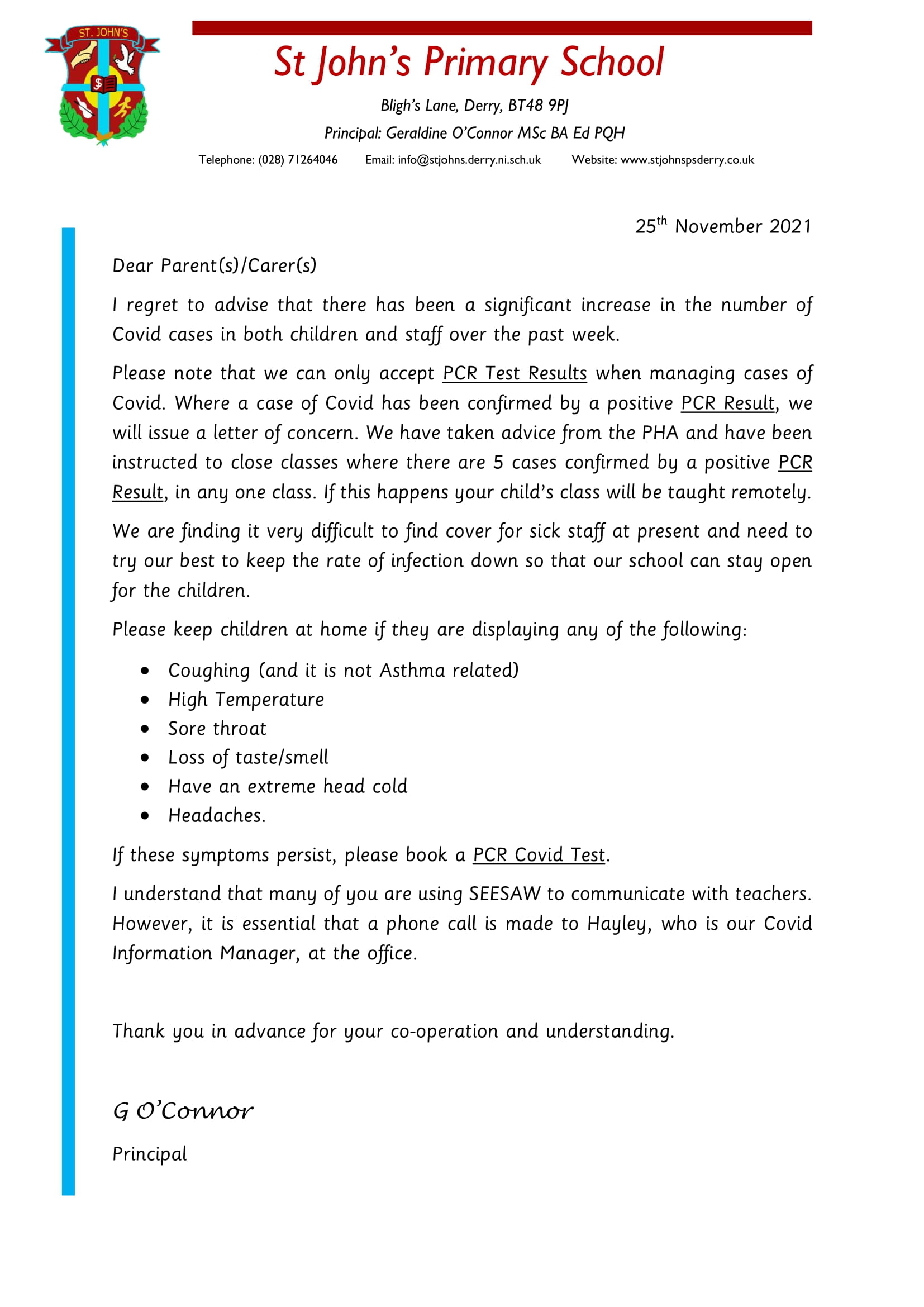 Letter from Principal