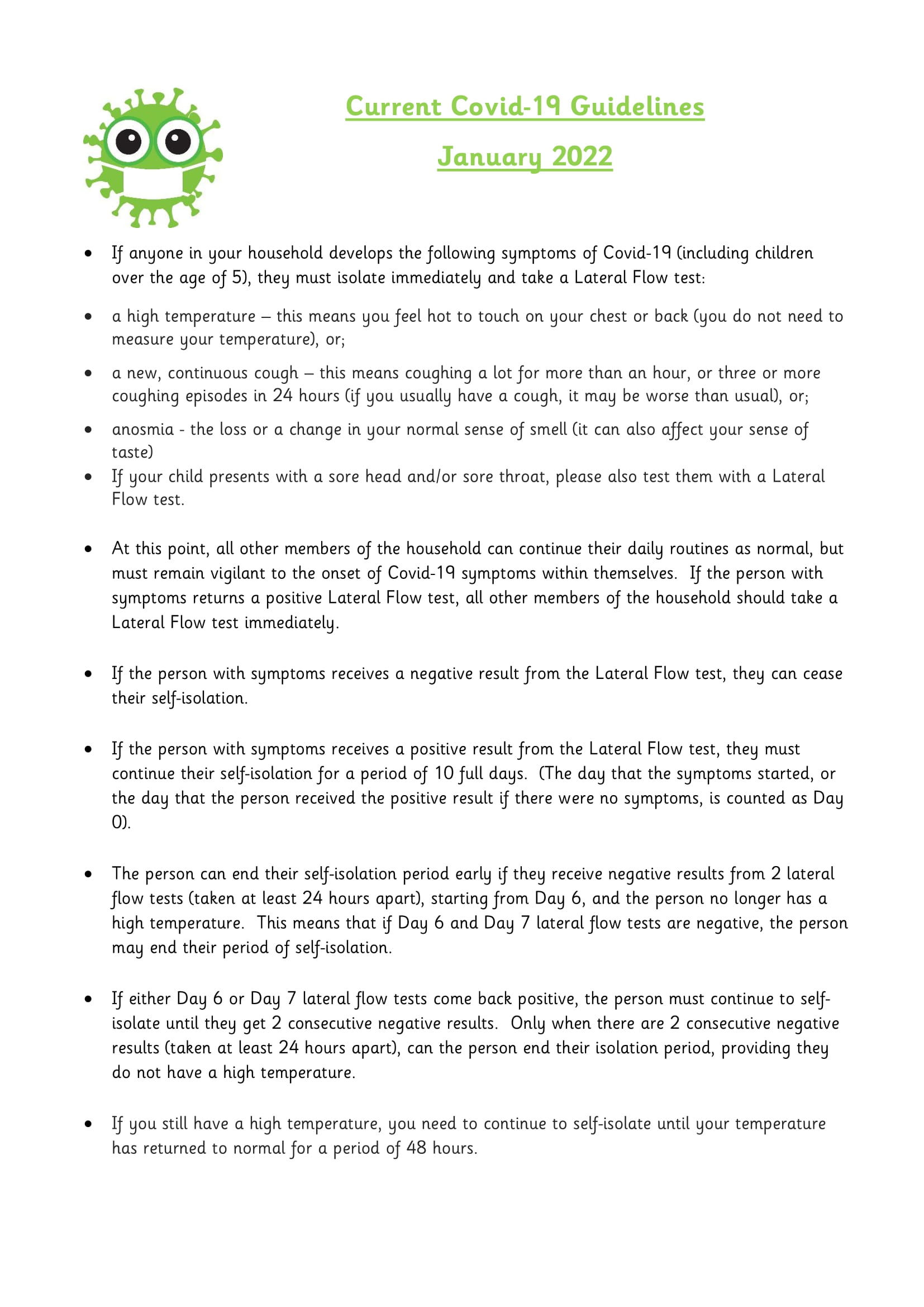 Current Covid-19 Guidelines - January 2022