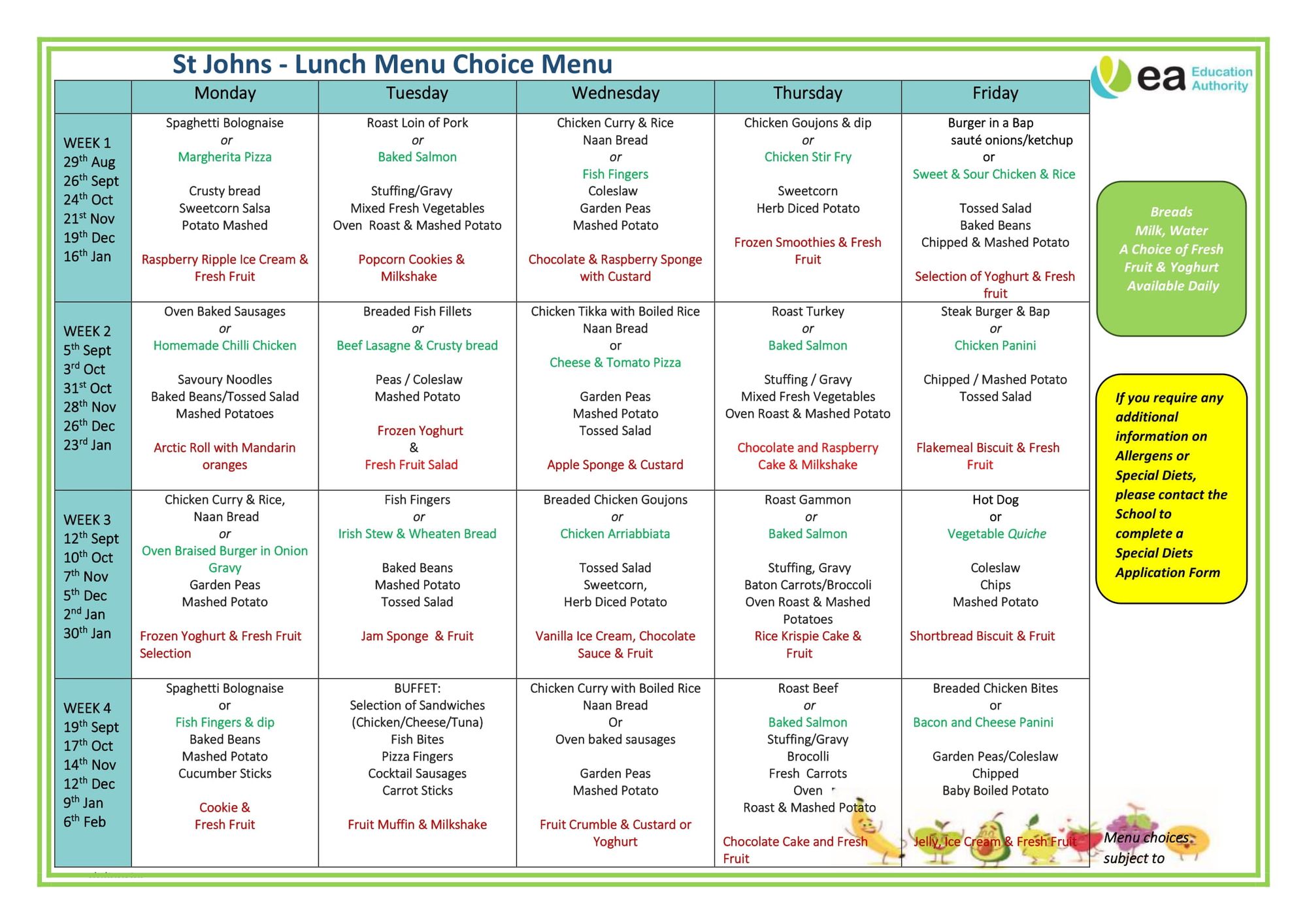 November Canteen Menu