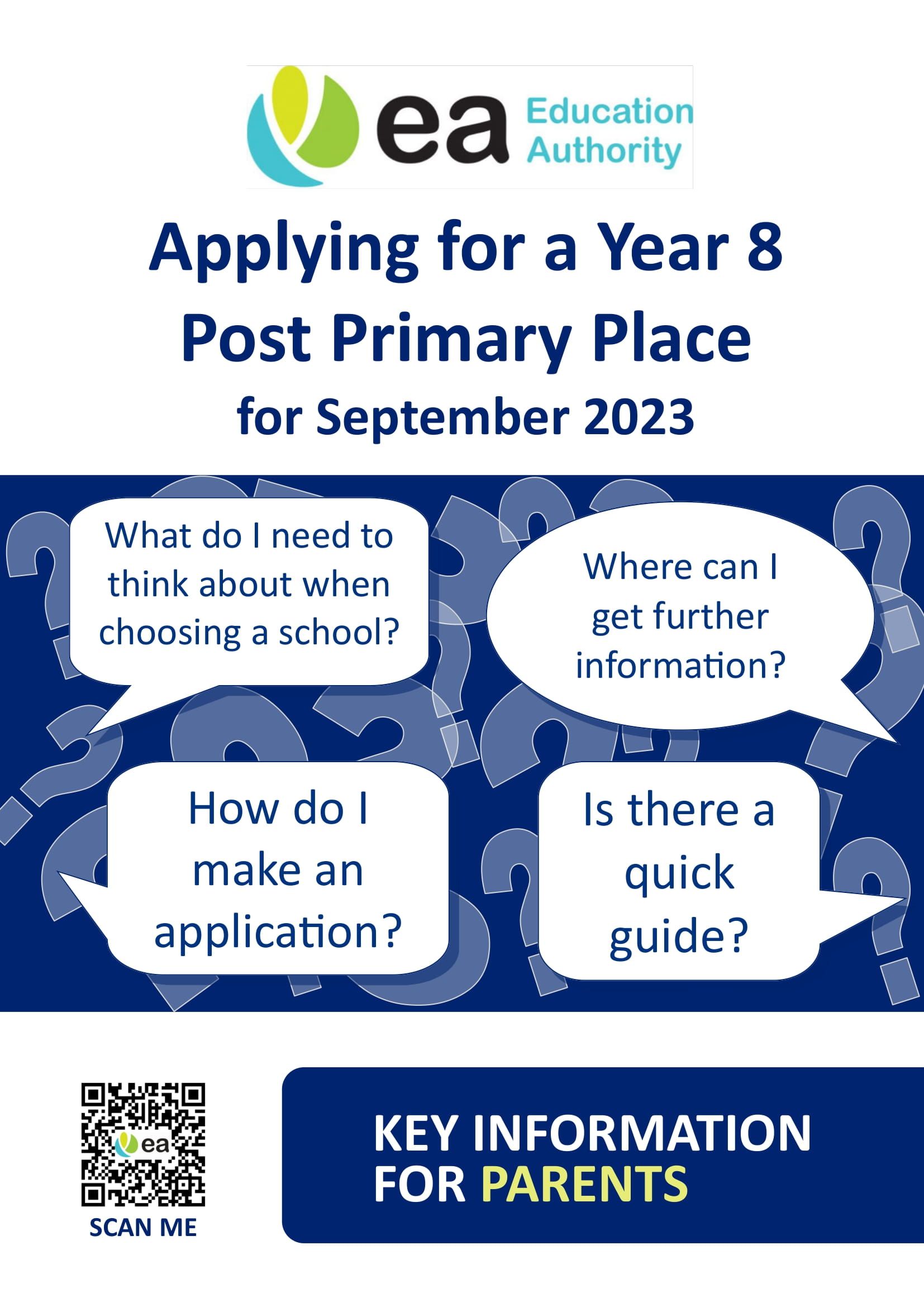 EA Letter - Applying for a Year 8 Post Primary Place