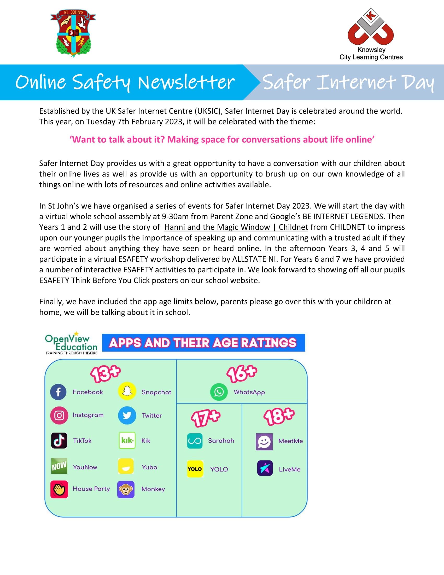 Online Safety Newsletter - Safer Internet Day