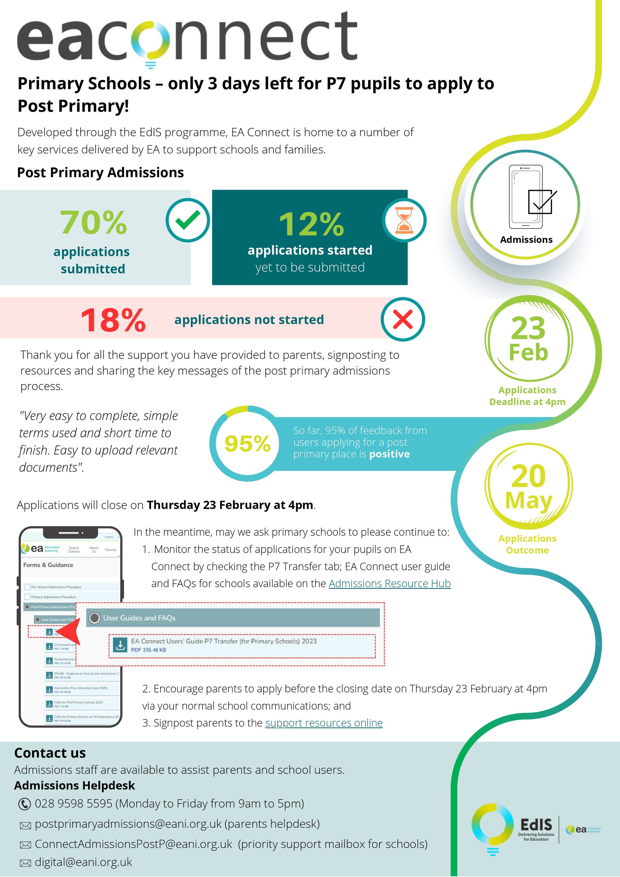 Reminder: P7 post primary applications close on Thursday 23rd February