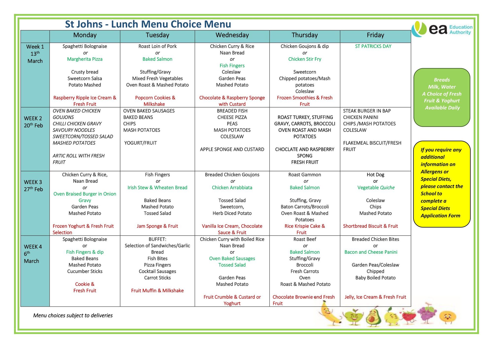 Canteen Menu Feb-March