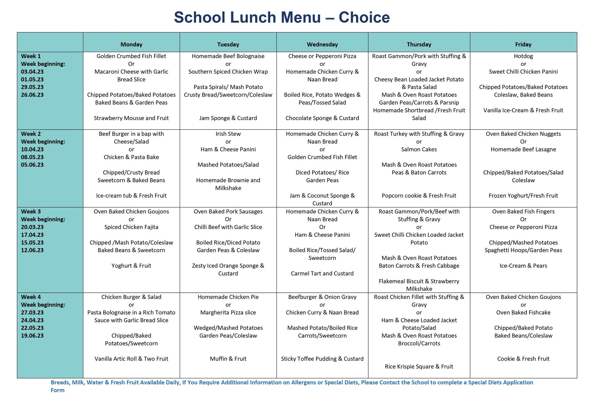 Menu - March to June