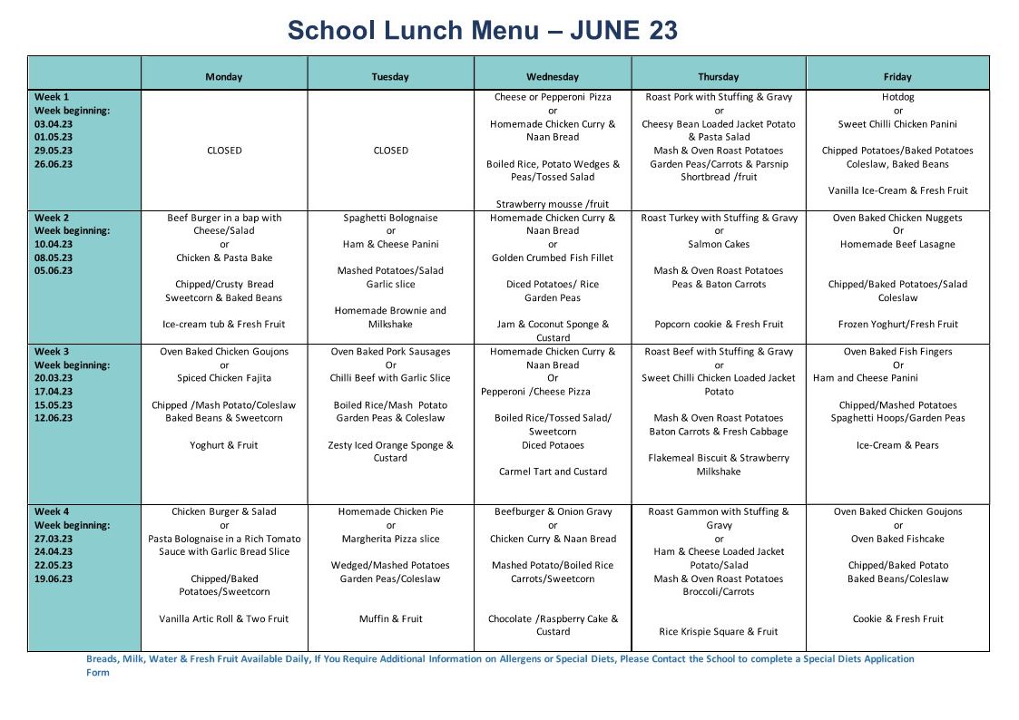 June Menu 2023