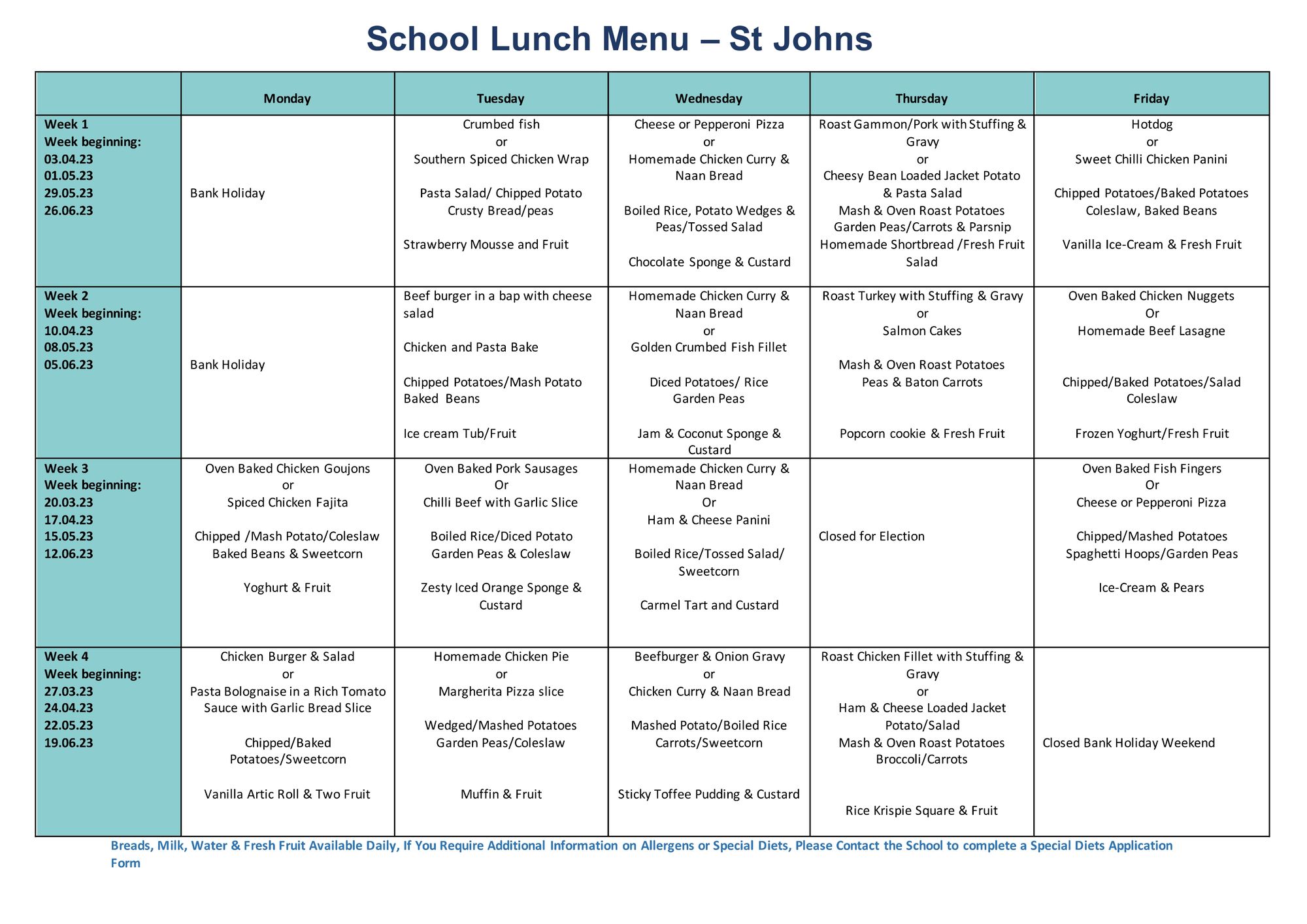 Canteen Menu - May