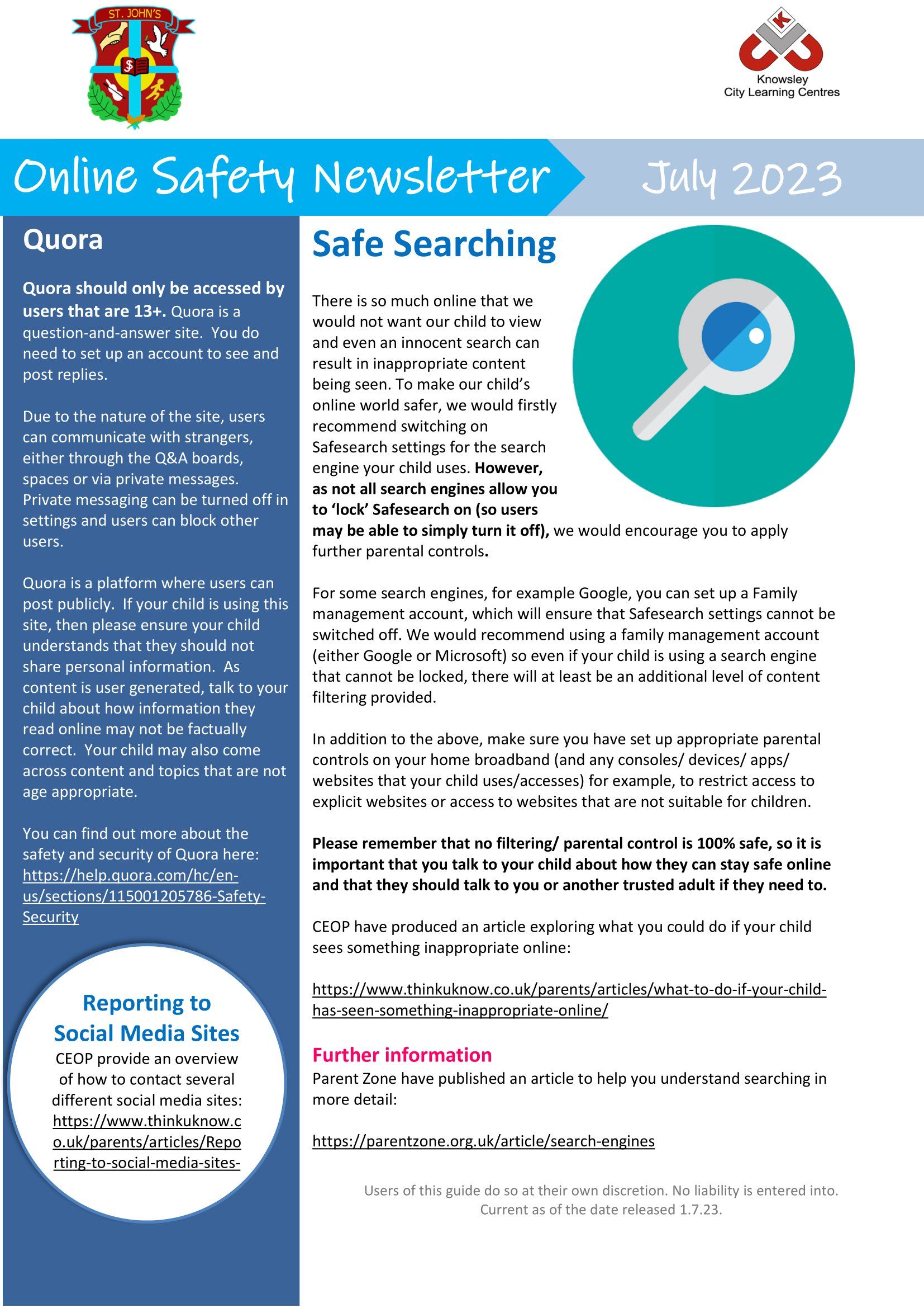 Online Safety Newsletter - July 2023