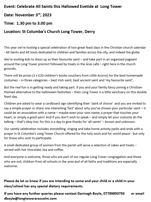 Celebrate All Saints this Hallowed Evetide at  Long Tower