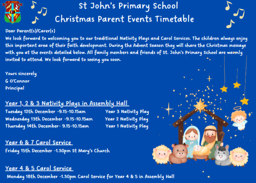 Christmas Parent Events Timetable 2023