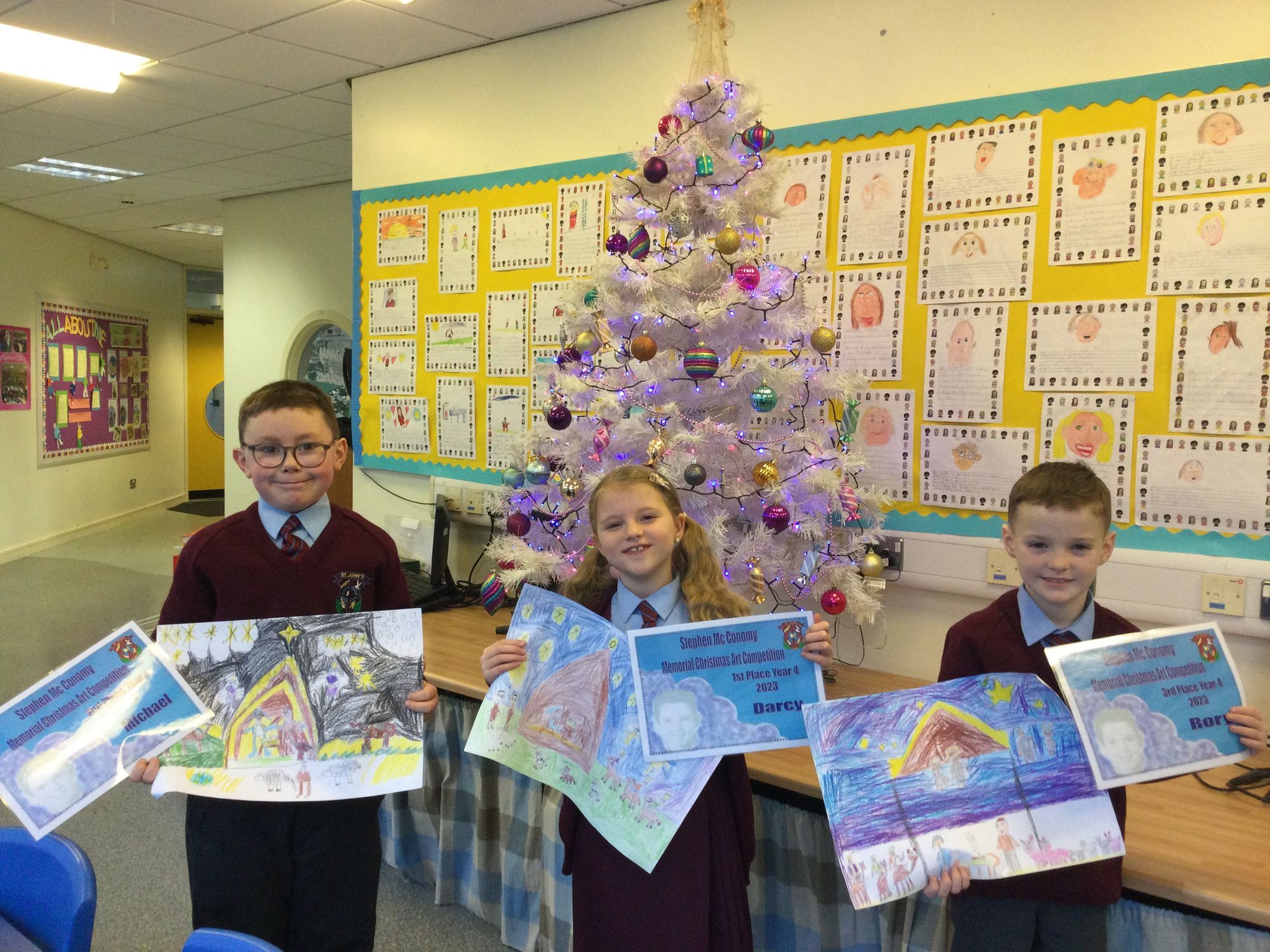 Stephen McConomy art competition winners in year 4