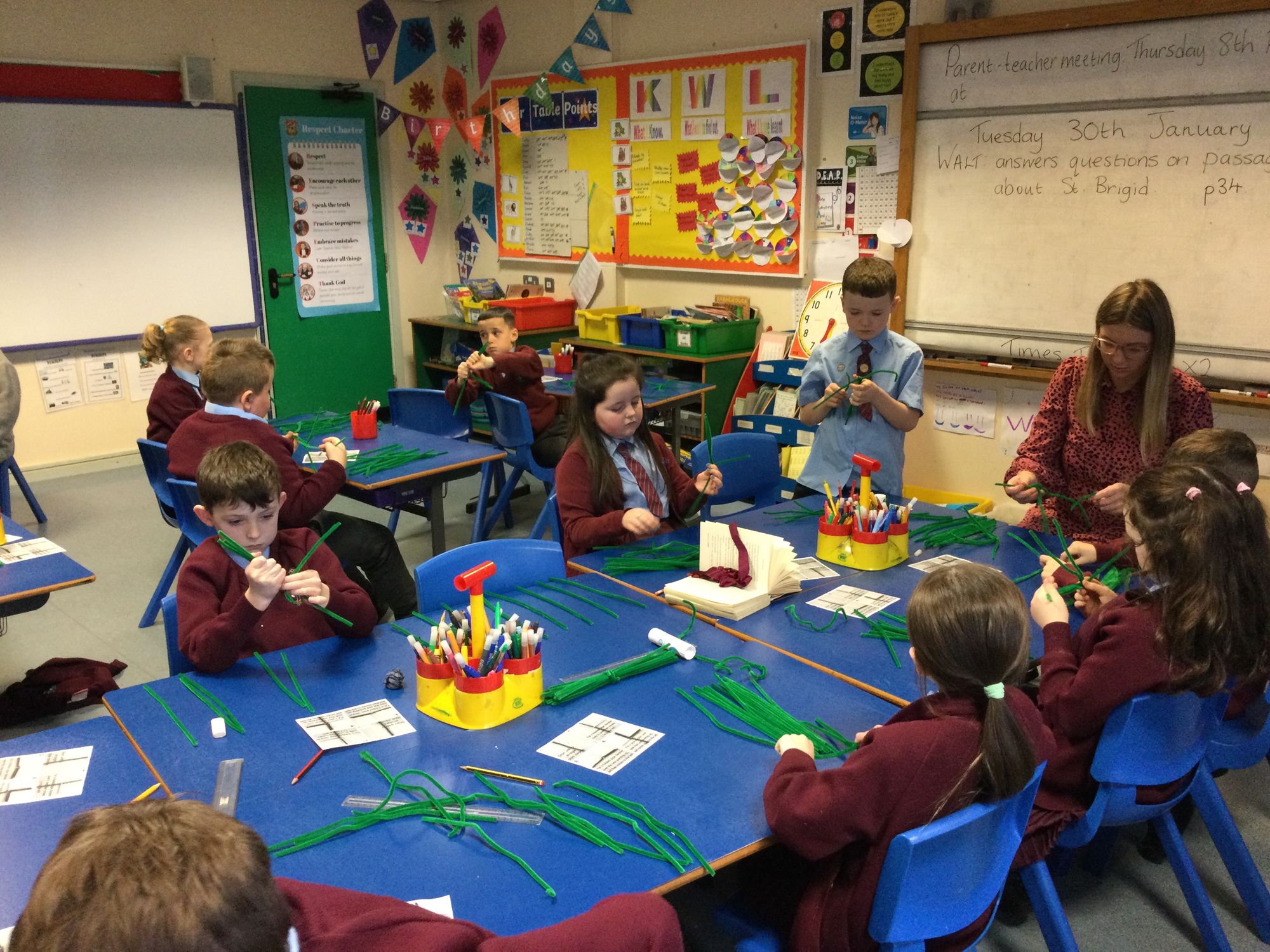 Making St Brigid’s crosses with Miss Norris