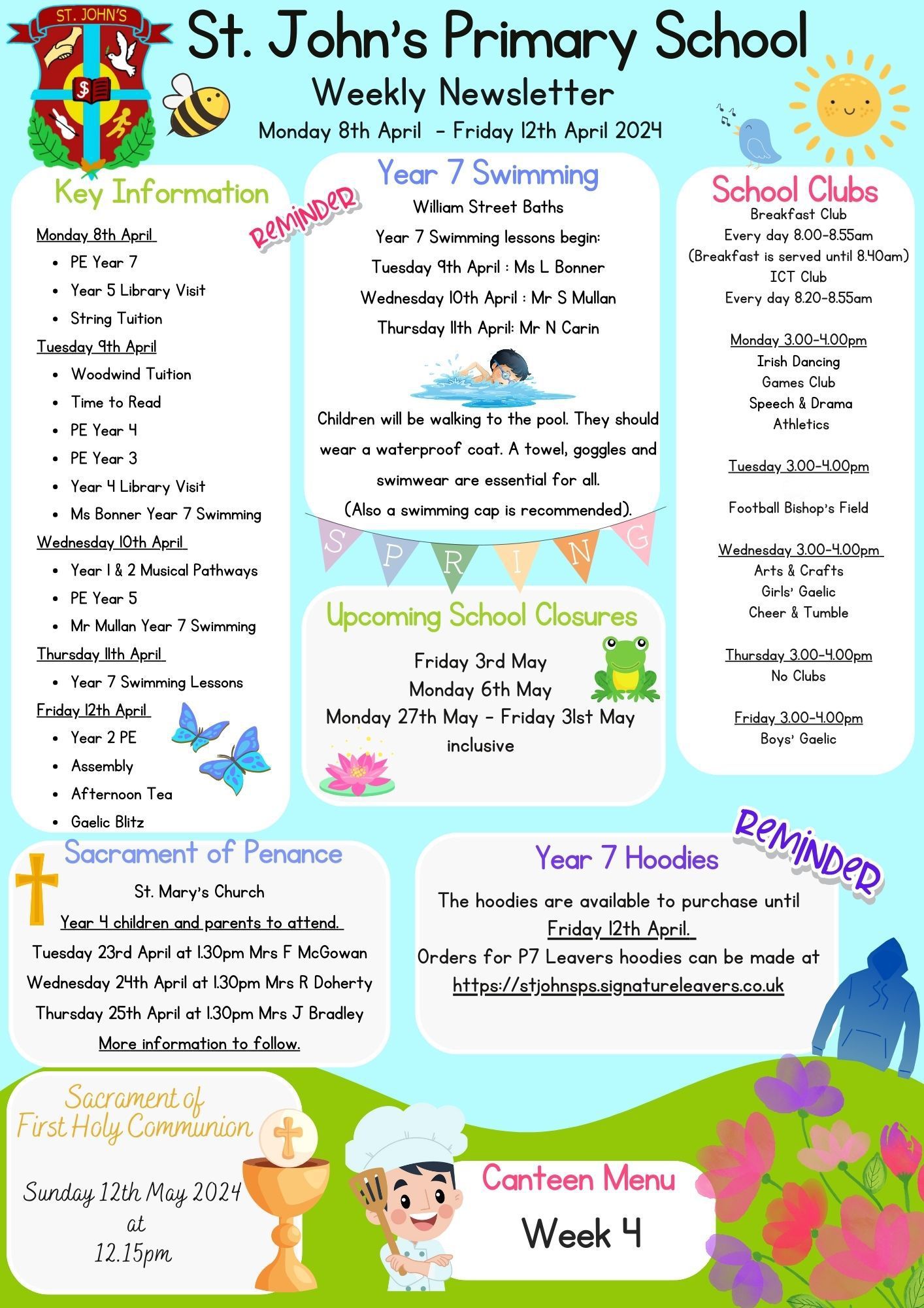 Weekly Newsletter week beginning Monday 8th April.