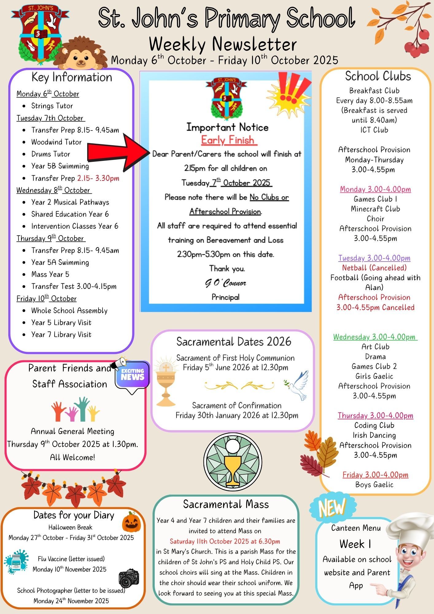 Weekly Newsletter Monday 6th October 2025