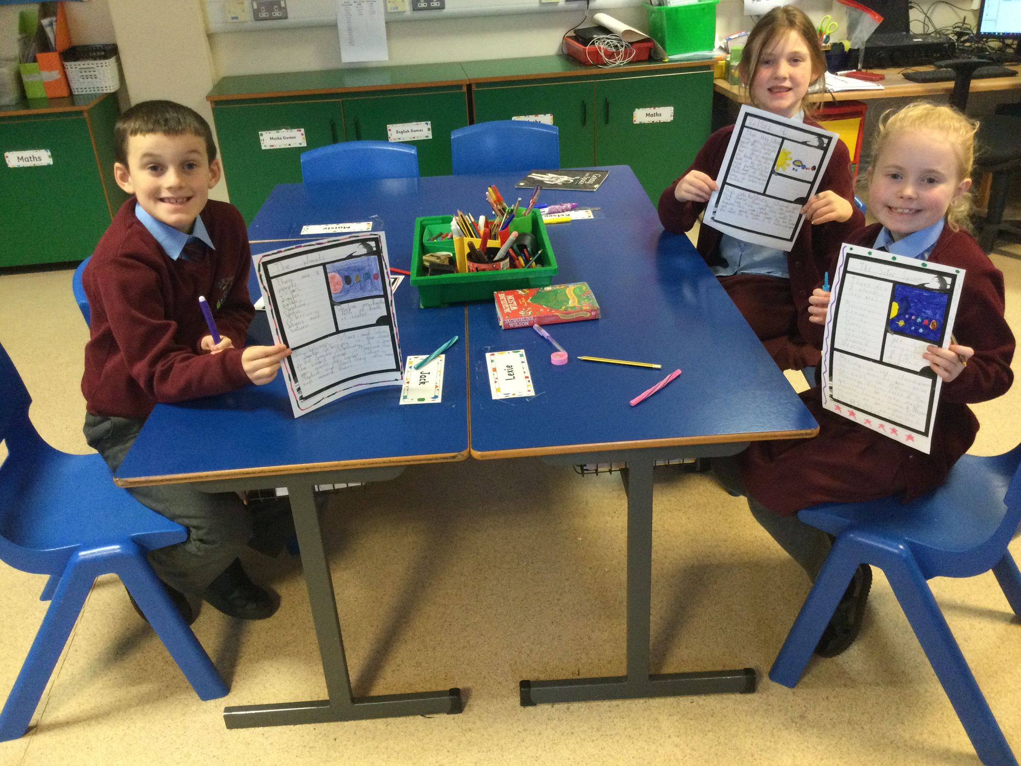 Today 4A wrote about the planets.  We will put our