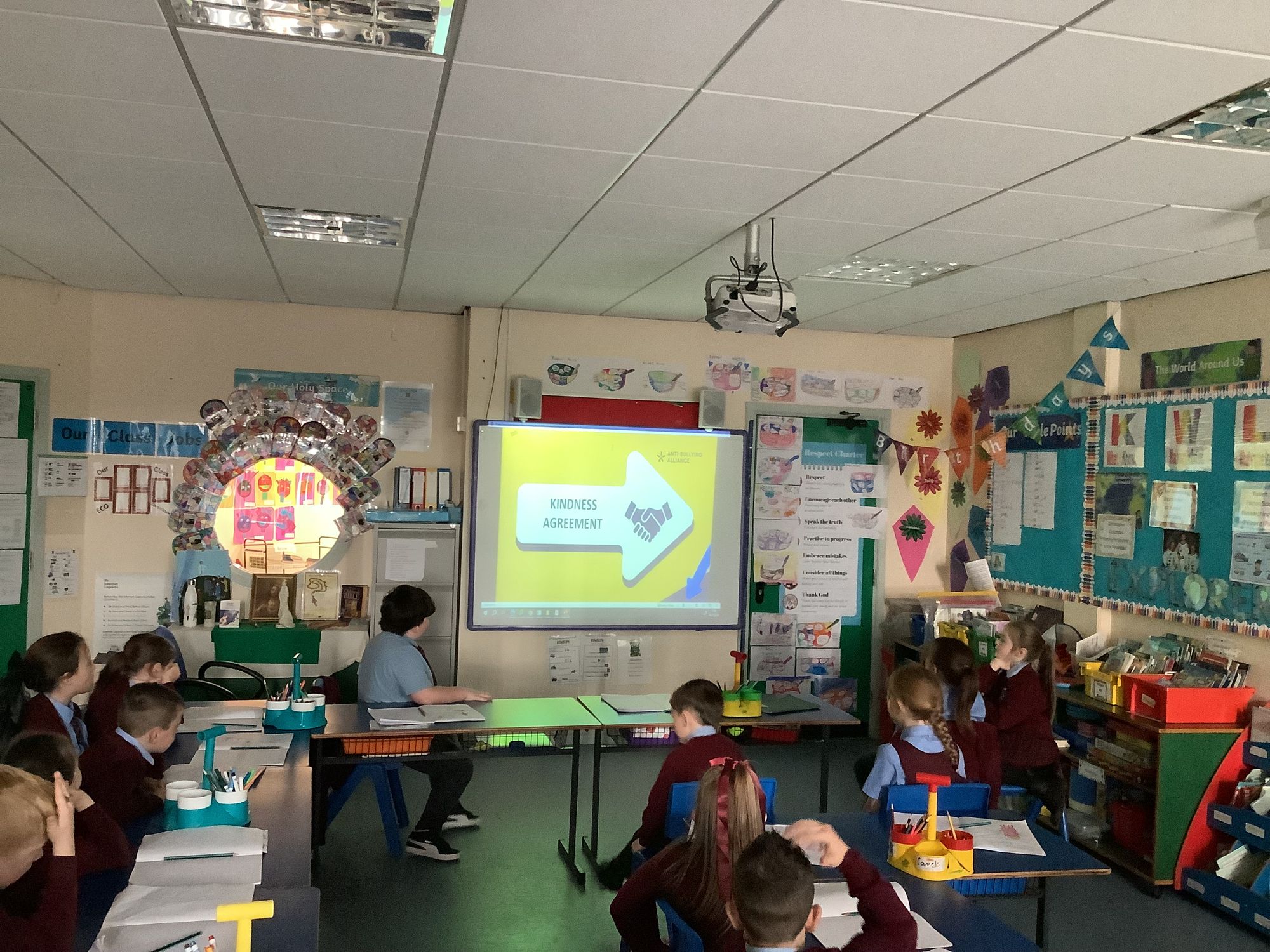 Year 4B working hard on their Anti-bullying week p