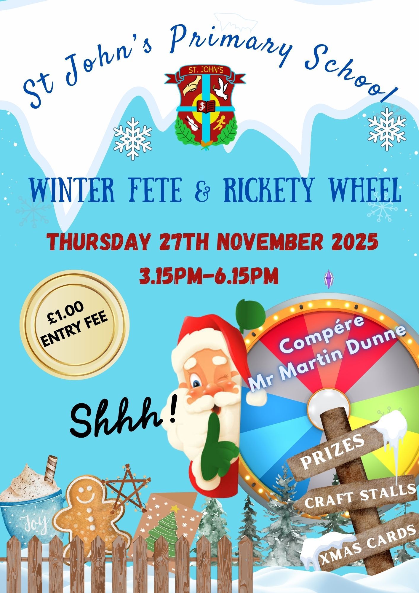 Please note that there will be no Afterschool Clubs (3:00–4:00 pm) or Afterschool Provision (3:00–4:55 pm) on Thursday 27th November 2025 to accommodate the Winter Fete and Rickety Wheel event.