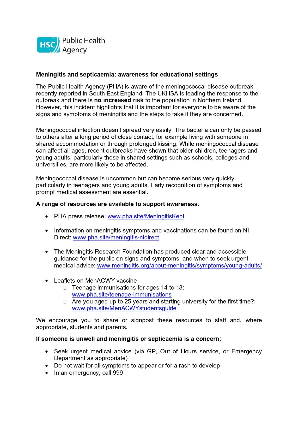 Meningitis and Septicaemia Awareness