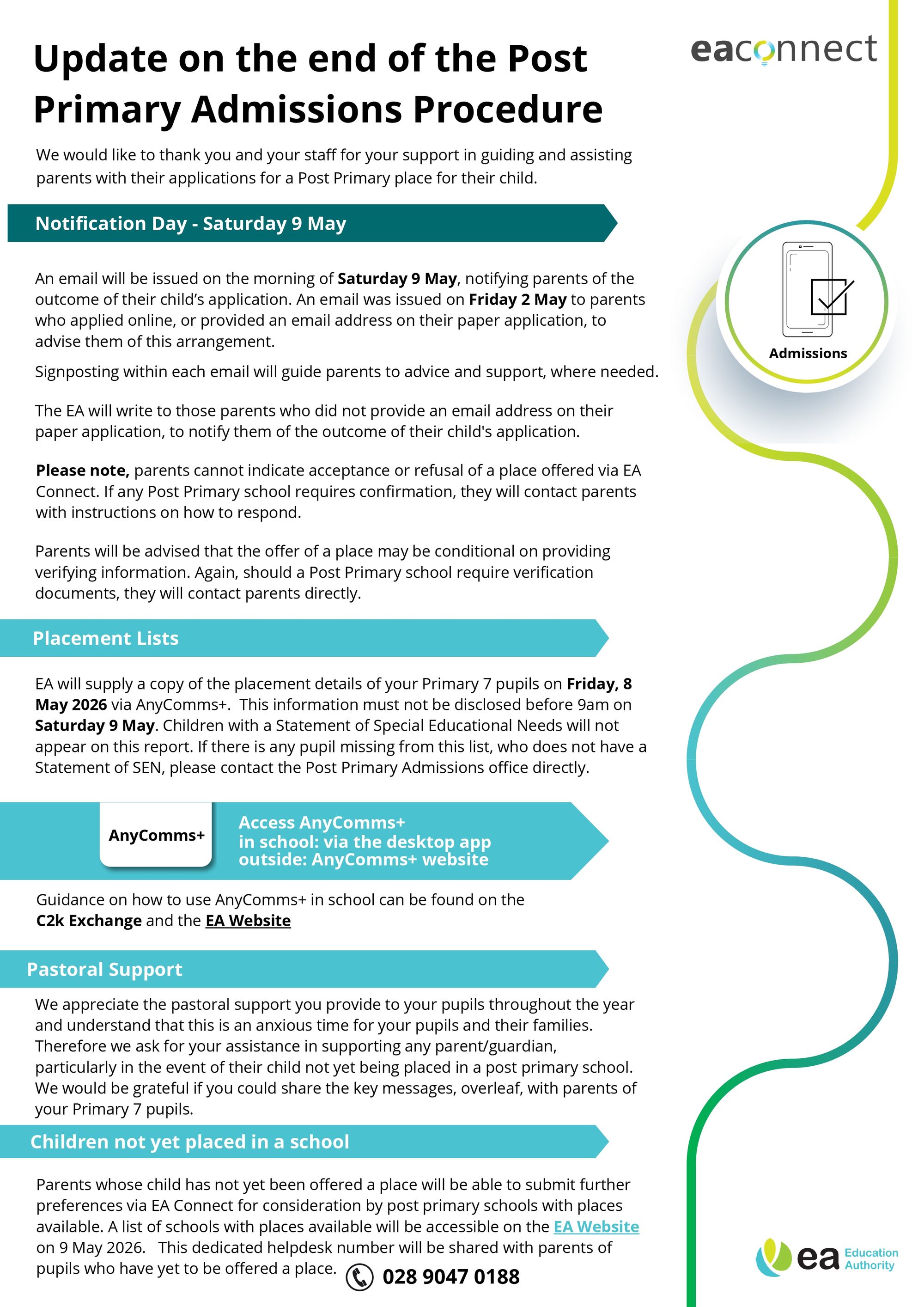 Update on the end of the Post-Primary Admissions Procedure 2026