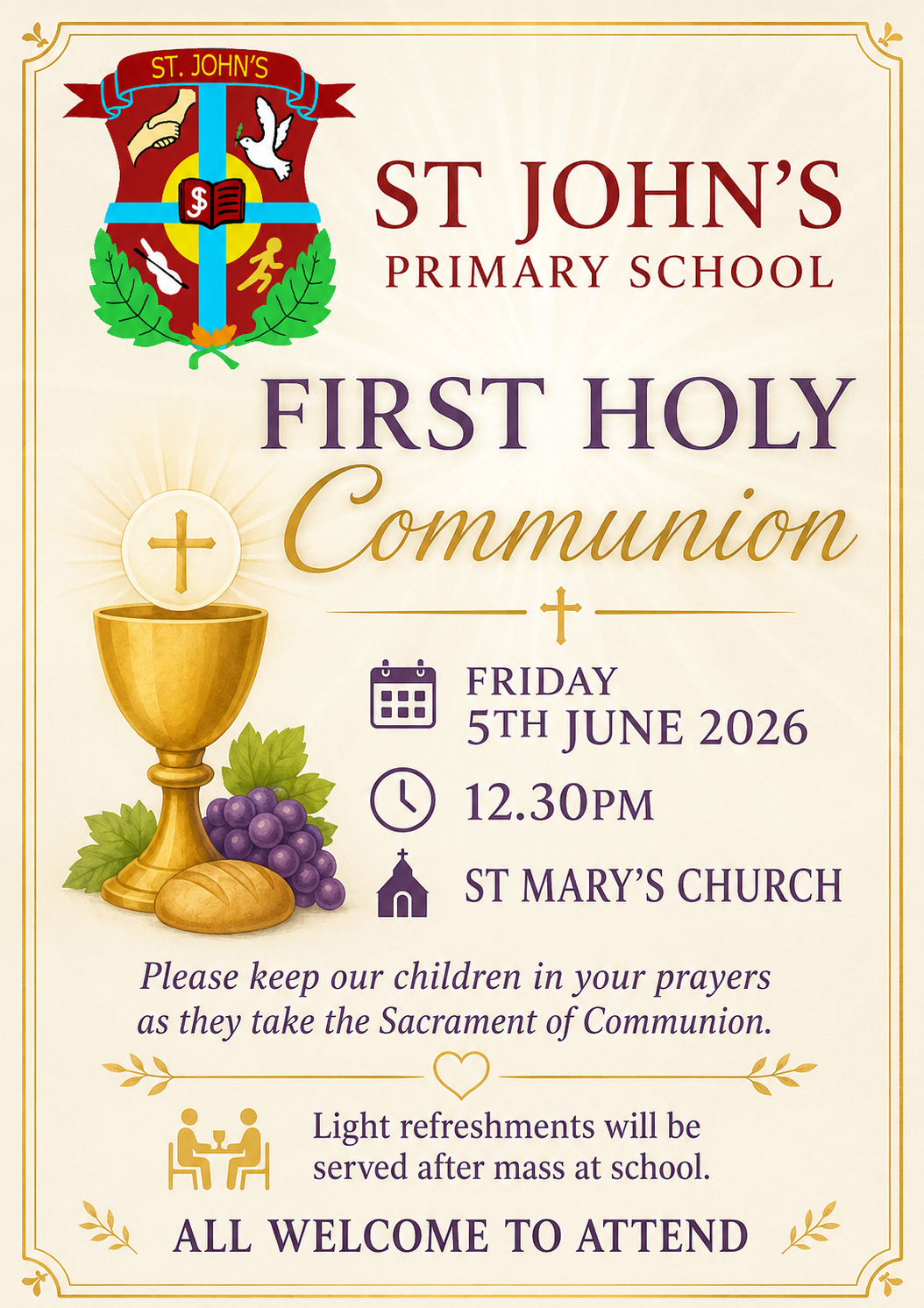 Reminder: Year 4 First Holy Communion