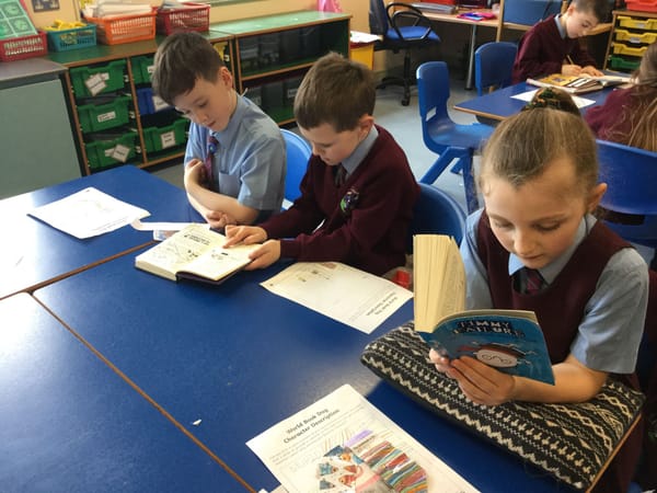 Miss Woods Year 4B  class enjoying World Book Day activities  #readingisfun