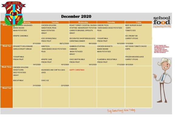 December Canteen Menu