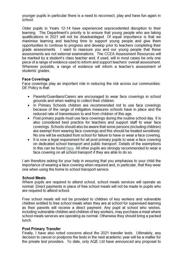 Open Letter to parents on School Restart