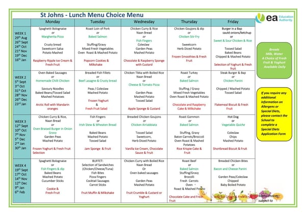November Canteen Menu