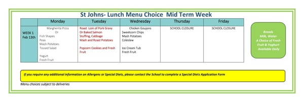 Canteen Menu 13/02/2023