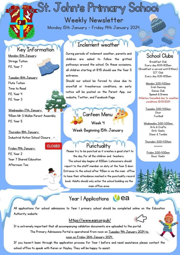 Weekly Newsletter 15/01/2024