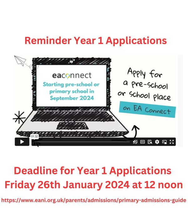 (Tomorrow) Deadline for Year 1 Applications Friday 26th January at 12noon