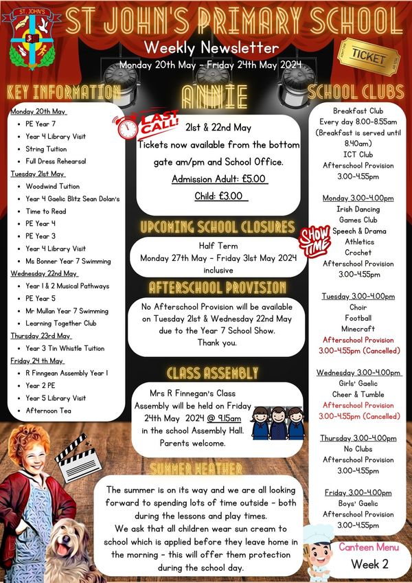 Weekly Newsletter Monday 20th May 2024