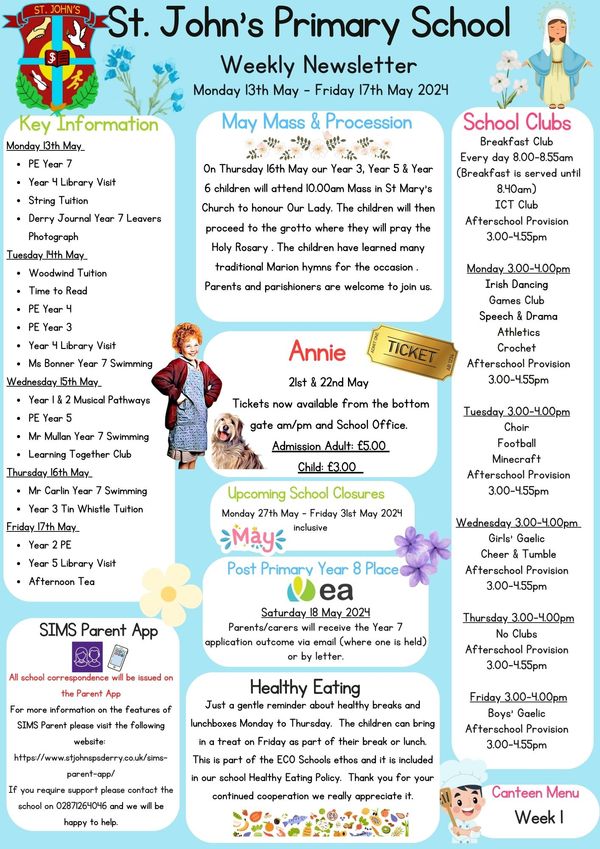 Week beginning Monday 13th May 2024