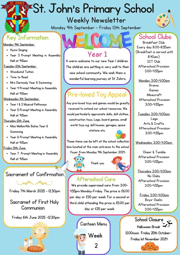 Weekly Newsletter Week Beginning Monday 9th September 2024
