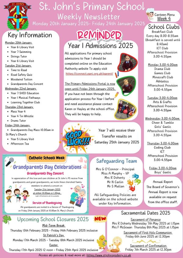 Weekly Newsletter Monday 20th January 2025
