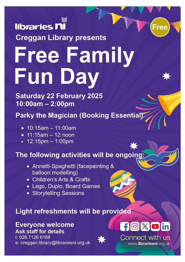 FREE FAMILY FUN DAY - Creggan Library - Sat 22 Feb