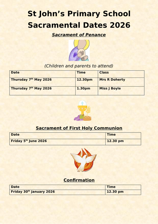 Sacramental Dates 2026