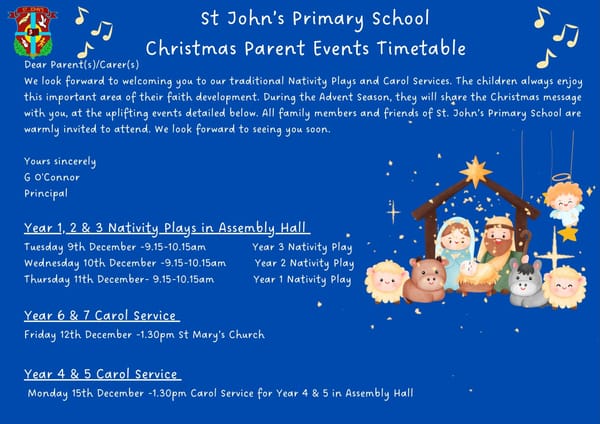 Christmas Parent Events Timetable 2025