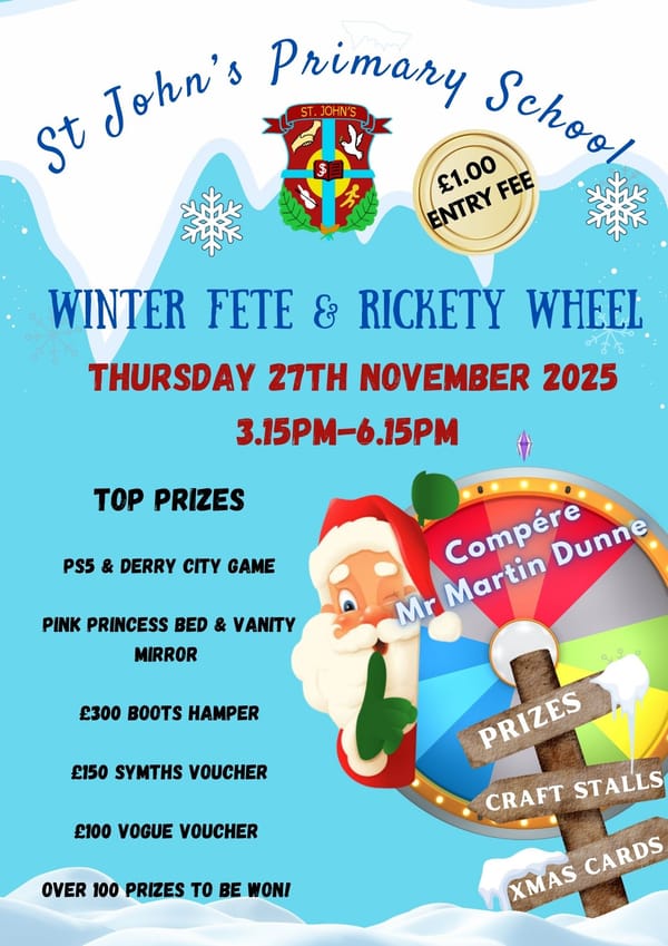 🎉 Get Ready for the Winter Fete & Rickety Wheel! 🎡 📅 Thursday 27th November 2025 🕒 Time: 3:15 PM – 6:15 PM. £1.00 Entry Fee.