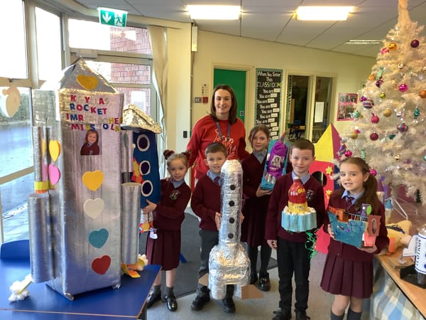 Mrs Darmody checking out our fabulous rockets and ships
